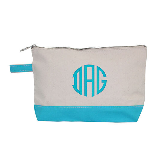 Personalized Turquoise Trimmed Cosmetic Bag